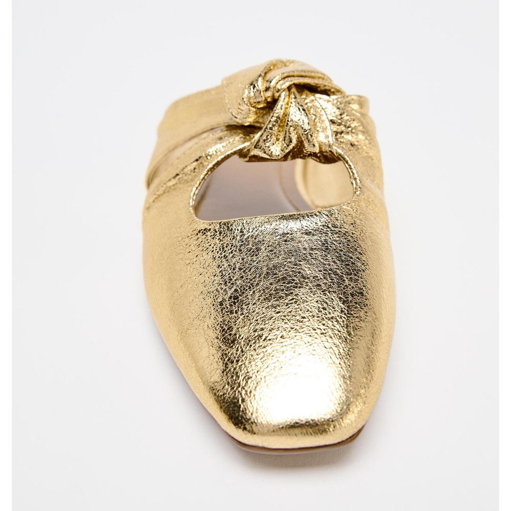 Zara NWT Gold Metallic Knot Square Toe Mules 7.5 8 - Picture 15 of 16